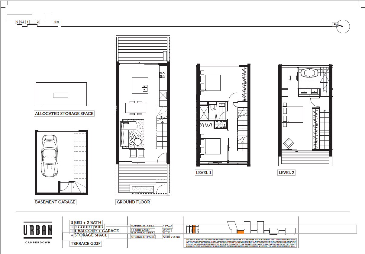 3 Level Terrace 3 Bedroom + 2 Bathroom + 2 Courtyard +1 Balcony+ Garage + Storage Space